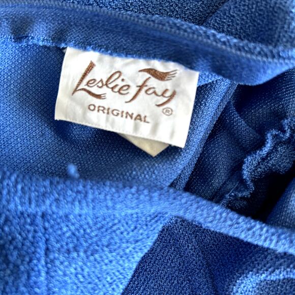 Vintage Leslie Fay Original Wrap Dress Blue Size 8 Midi Modest 1970s Classic - Picture 6 of 7